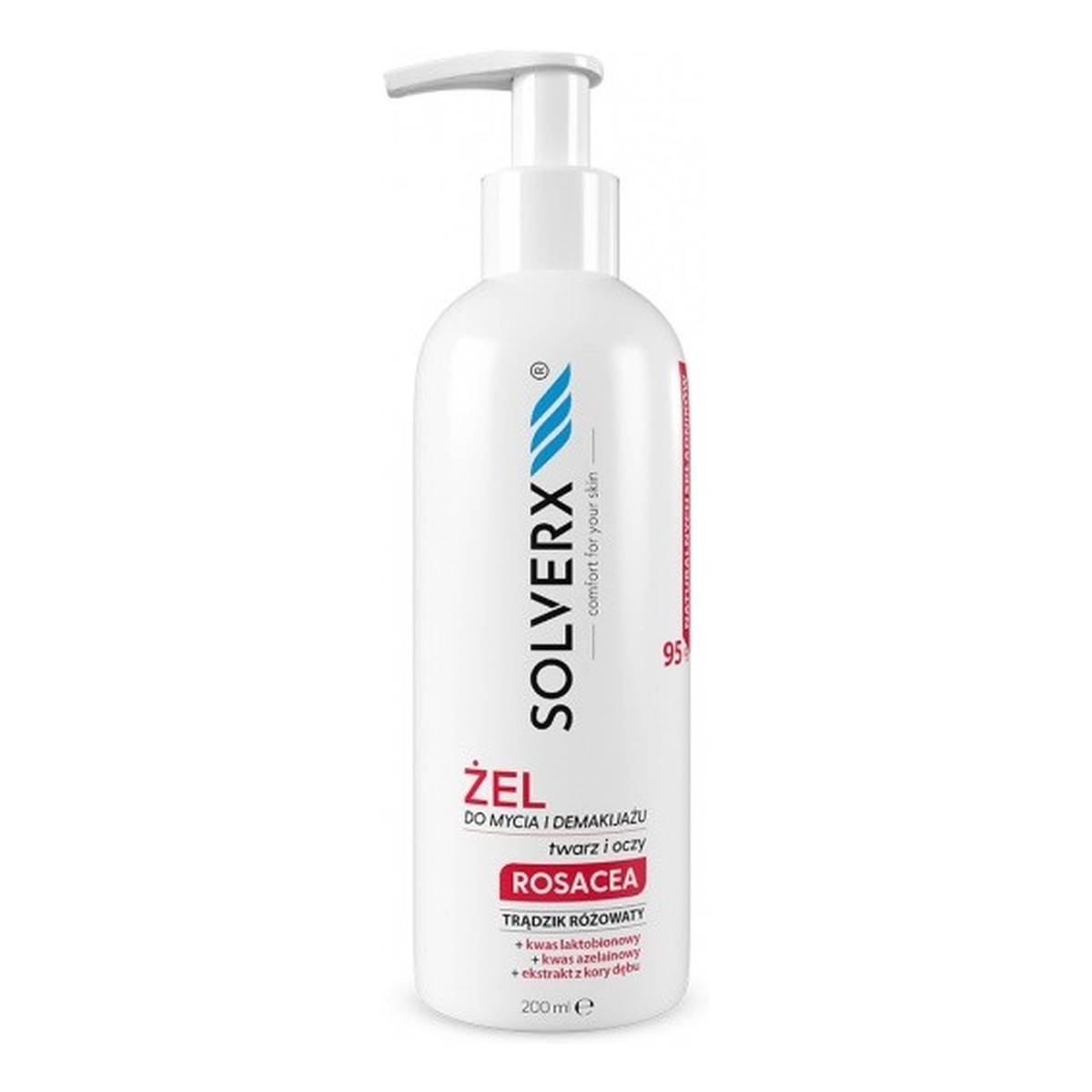 Solverx Rosacea Żel do mycia i demakijażu twarzy i oczu na trądzik różowaty 200ml
