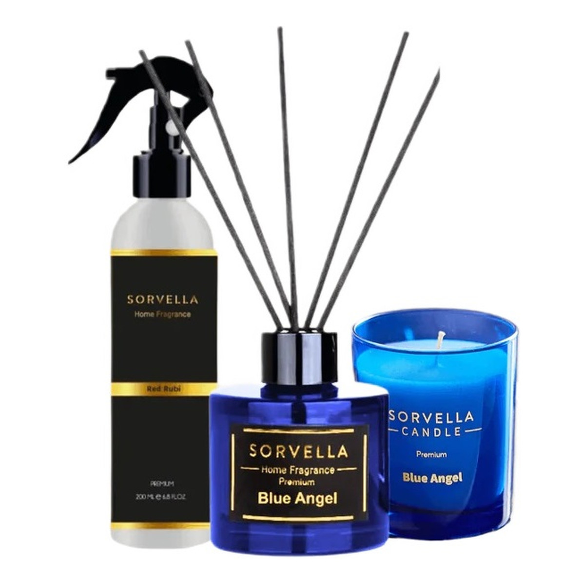 Sorvella Perfume Blue Angel Zestaw dyfuzor zapachowy 120ml + zapach do wnętrz 200ml + świeca zapachowa 170g