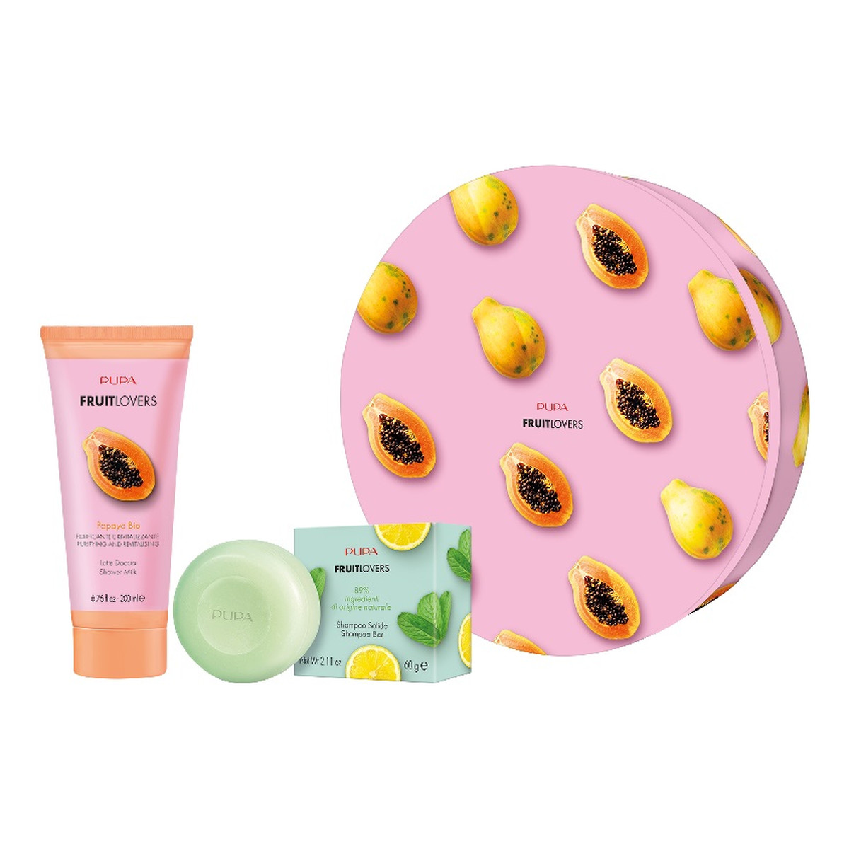 Pupa Milano Fruit Lovers Papaya Zestaw żel pod prysznic 200ml + szampon w kostce 60g