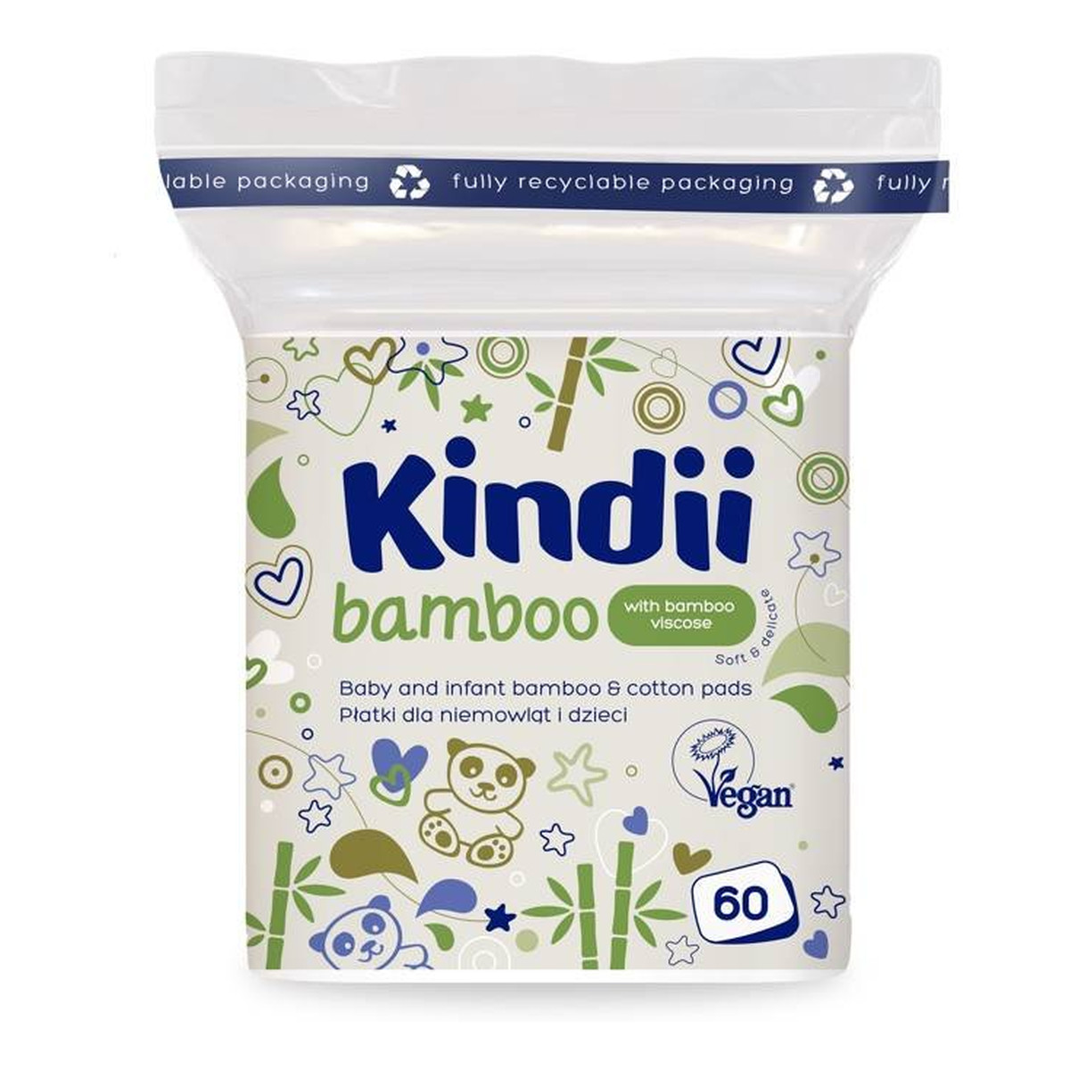 Kindii Bamboo Bambusowe Płatki kosmetyczne dla dzieci i niemowląt 1op.-60szt