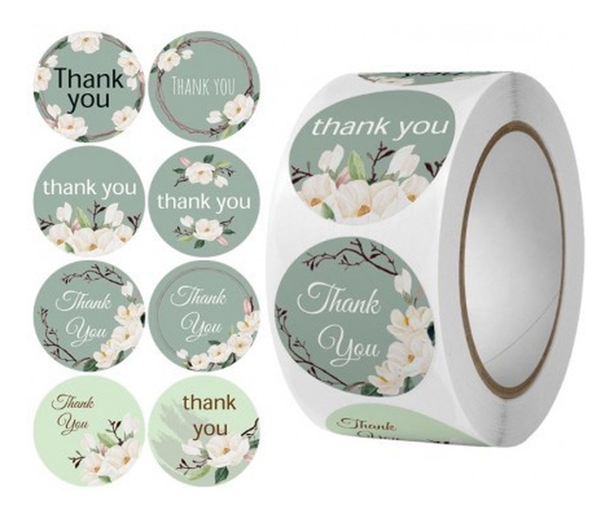Ozdobne naklejki na taśmie "thank you green" 25mm-1 rolka (500szt)