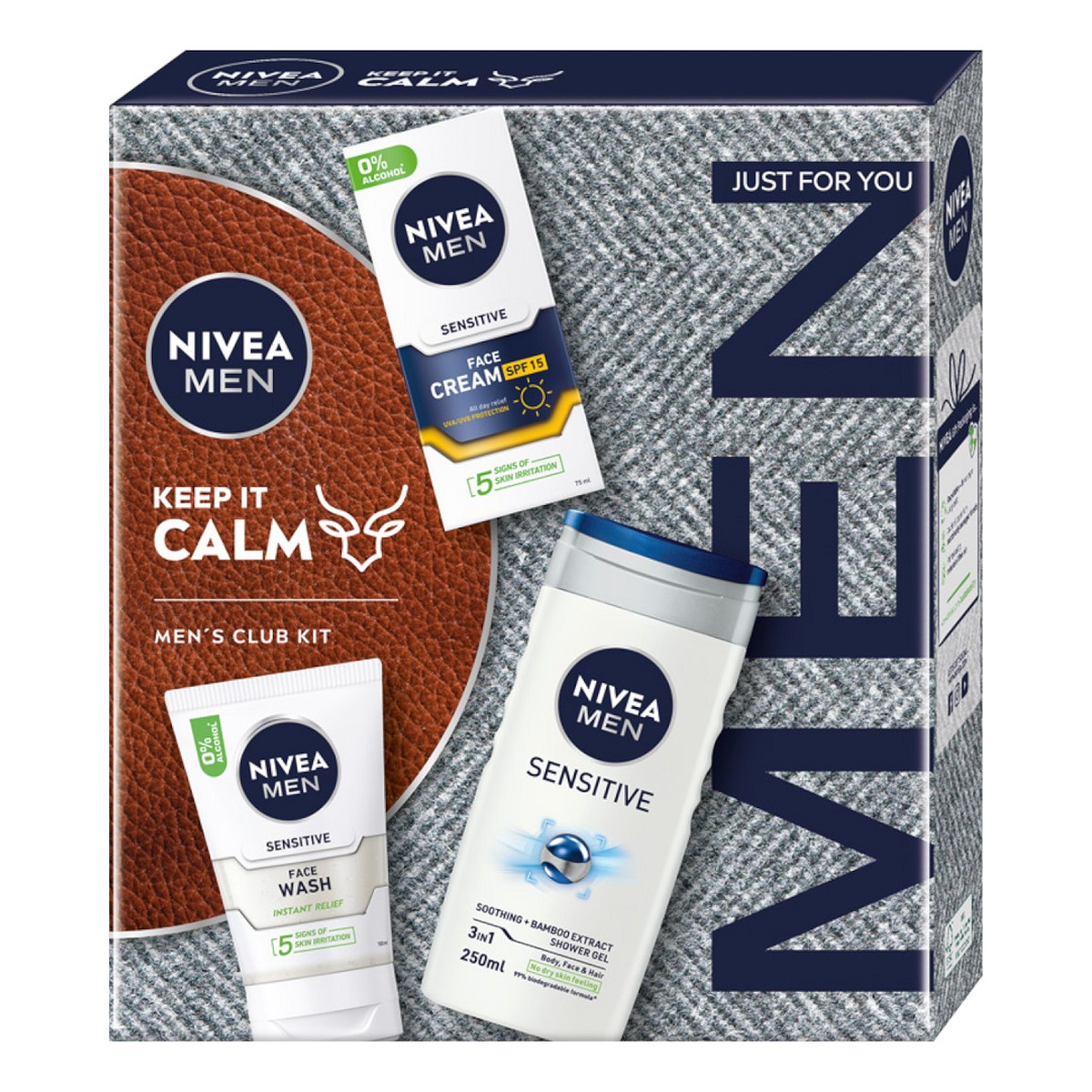 Nivea Men Keep It Calm Zestaw ochronny krem do twarzy 75ml + żel do mycia twarzy 100ml + żel pod prysznic 3w1 250ml