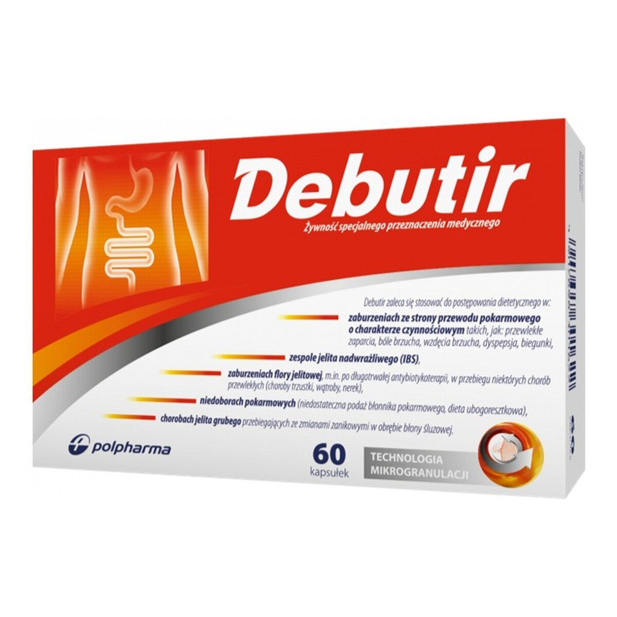 Debutir Żywność specjalnego przeznaczenia medycznego z kwasem masłowym poprawiającym funkcjonowanie jelit 60 kapsułek