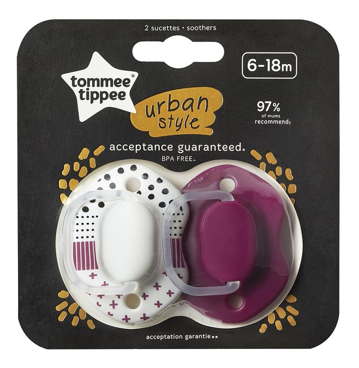 Urban smoczek uspokajający 6-18m girl 2szt