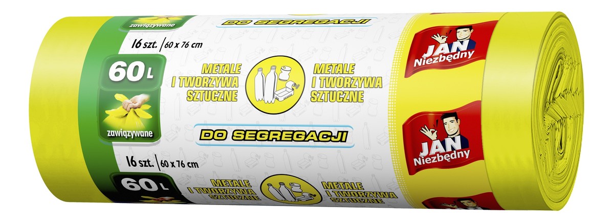 Worki do segregacji śmieci żółte - metale i tworzywa sztuczne 60l - 16 szt.