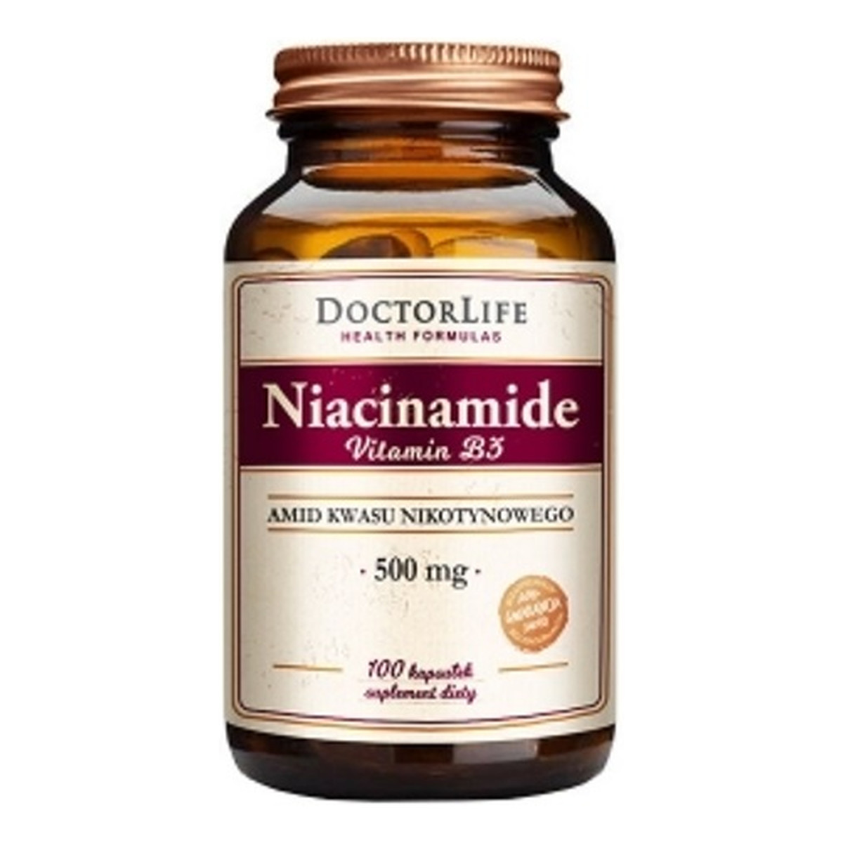 Doctor Life Niacinamide vitamin b3 amid kwasu nikotynowego 500mg suplement diety 100 kapsułek