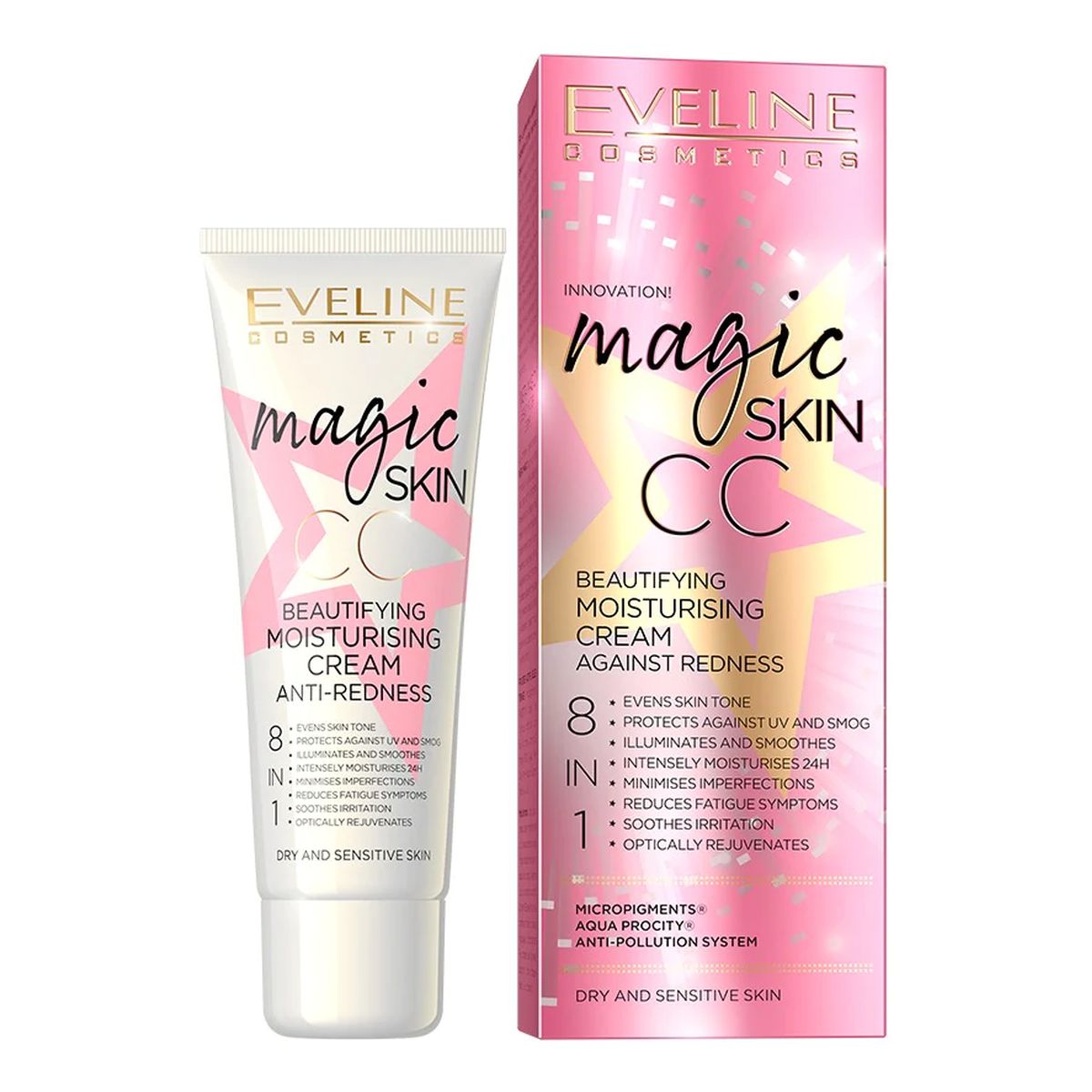 Eveline Magic Skin CC Moisturizing Cream Nawilżający Krem CC 8w1 Maskujący Zaczerwienienia 50ml