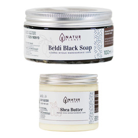 Nierafinowane Masło Shea do ciała 200ml + Czarne mydło marokańskie 100ml