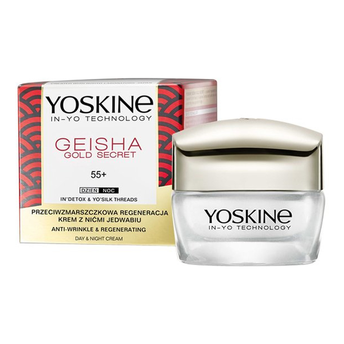 Yoskine Geisha Gold Secret 55+ krem z nićmi jedwabiu przeciwzmarszczkowa regeneracja na dzień i na noc 50ml