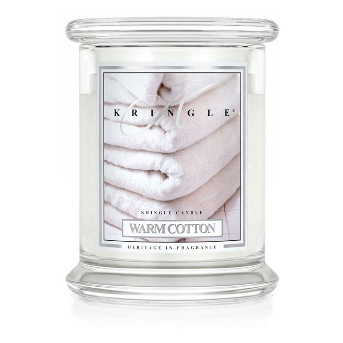 Kringle Candle Średnia świeca zapachowa z dwoma knotami warm cotton 411g