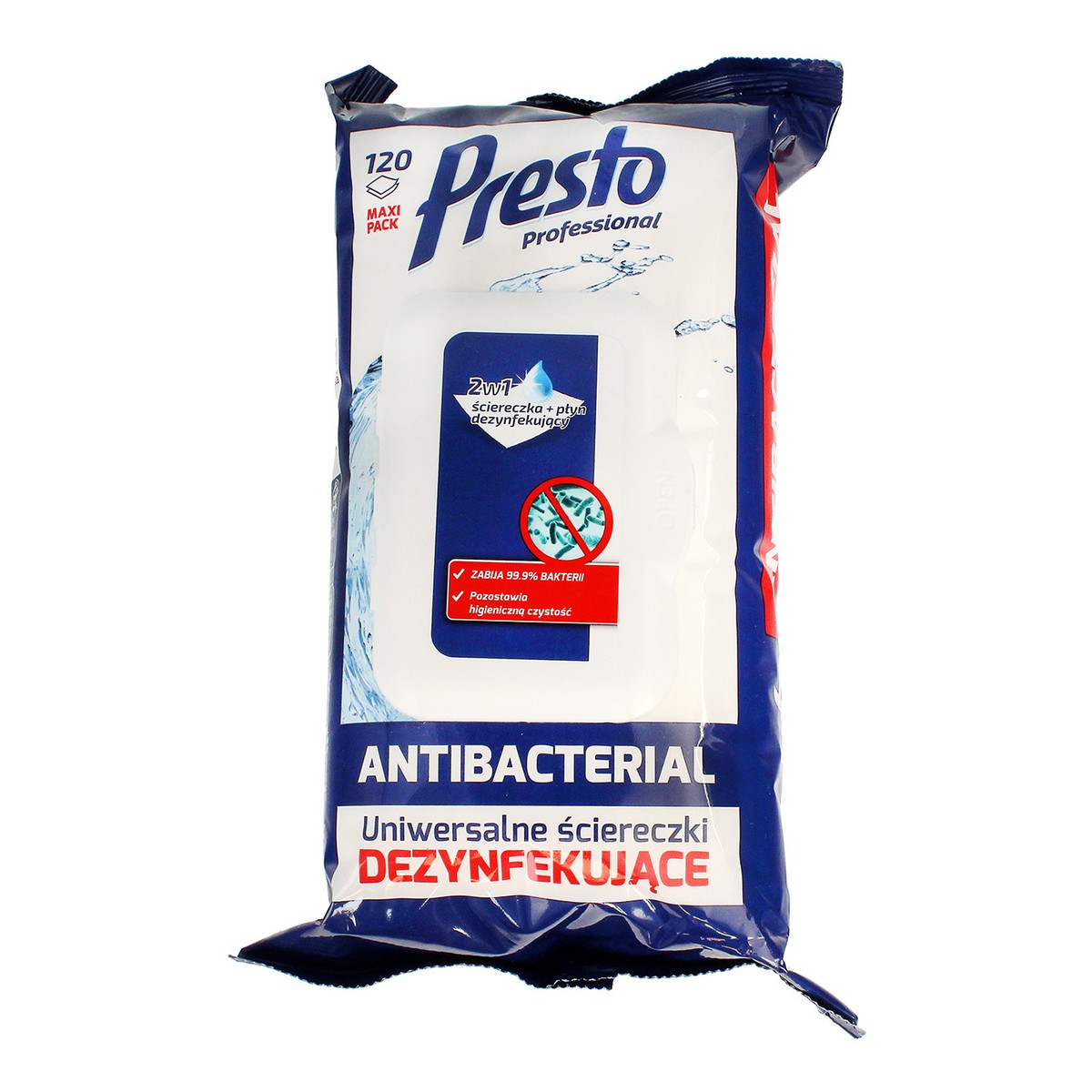 Presto Clean Ściereczki czyszczące+płyn 2w1 Antibacterial 1op.-120szt
