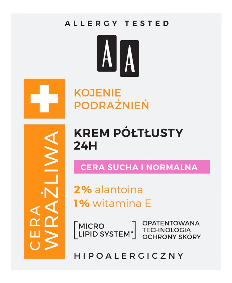 Krem półtłusty do cery suchej i normalnej 24h - bezzapachowy