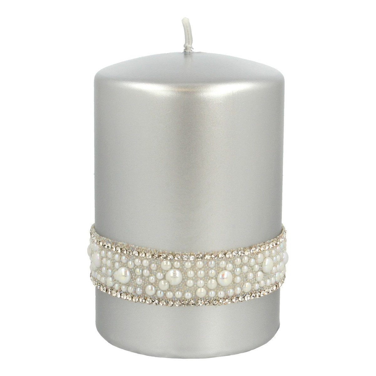 Artman Candles Crystal Opal Pearl Świeca ozdobna walec mały srebrny 1szt
