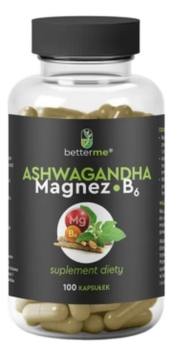 Ashwagandha Magnez B6 suplement diety na zmęczenie i stres 100 kapsułek