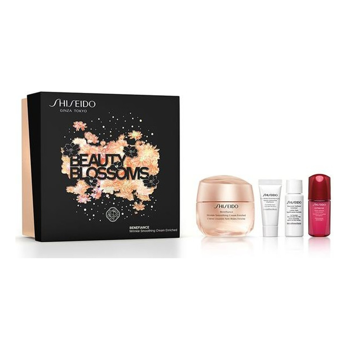 Shiseido Beauty Blossoms Zestaw benefiance wrinkle smoothing enriched cream 50ml + power infusing 10ml + treatment softener enriched 7ml + clarifying cleansing foam 5ml