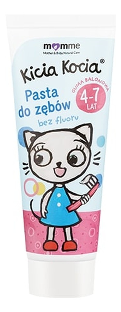 Mother & Baby Natural Care Kicia Kocia pasta do zębów z fluorem 4-7 Lata Guma Balonowa