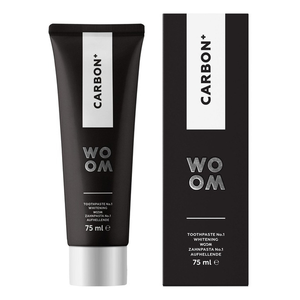 Woom Carbon+ wybielająca czarna pasta do zębów z węglem aktywnym 75ml