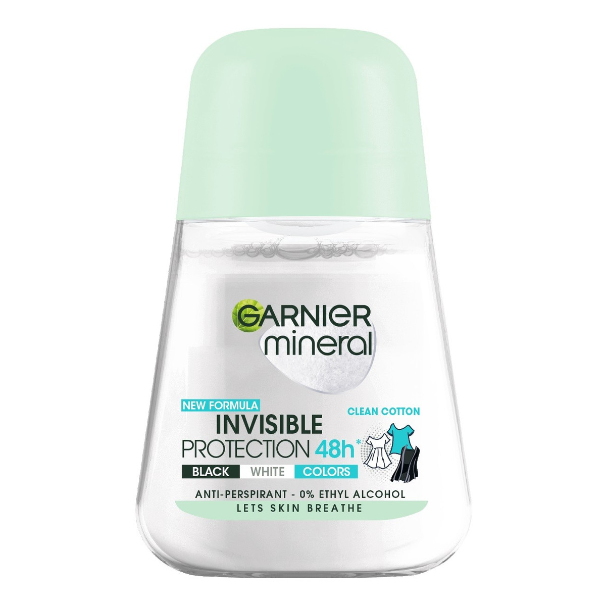 Garnier Mineral Dezodorant roll-on Invisible Protection 48h Clean Cotton- Black White Colors 50ml