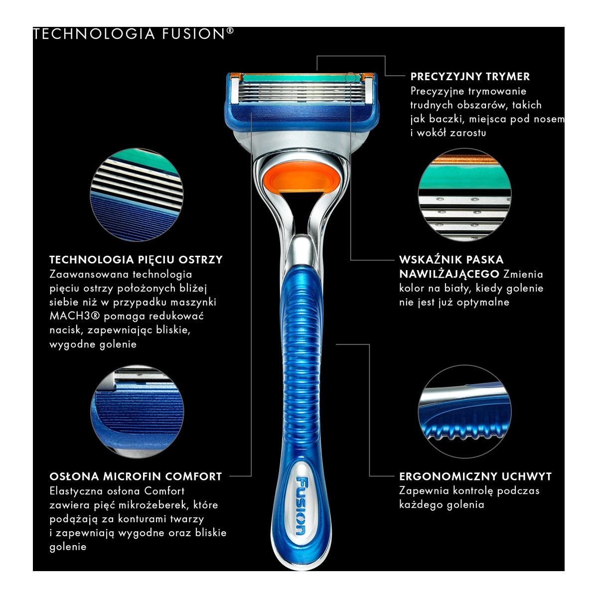 Gillette Fusion maszynka do golenia z 3 wymiennymi ostrzami