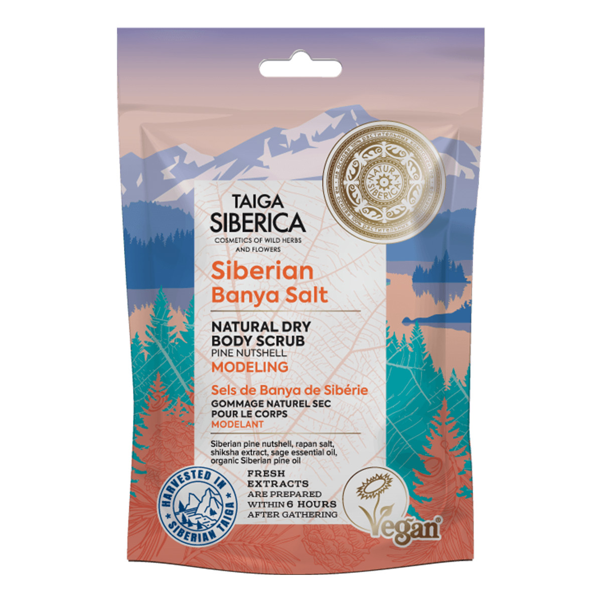 Natura Siberica Wegański, modelujący suchy peeling do ciała z sosną syberyjską 250ml