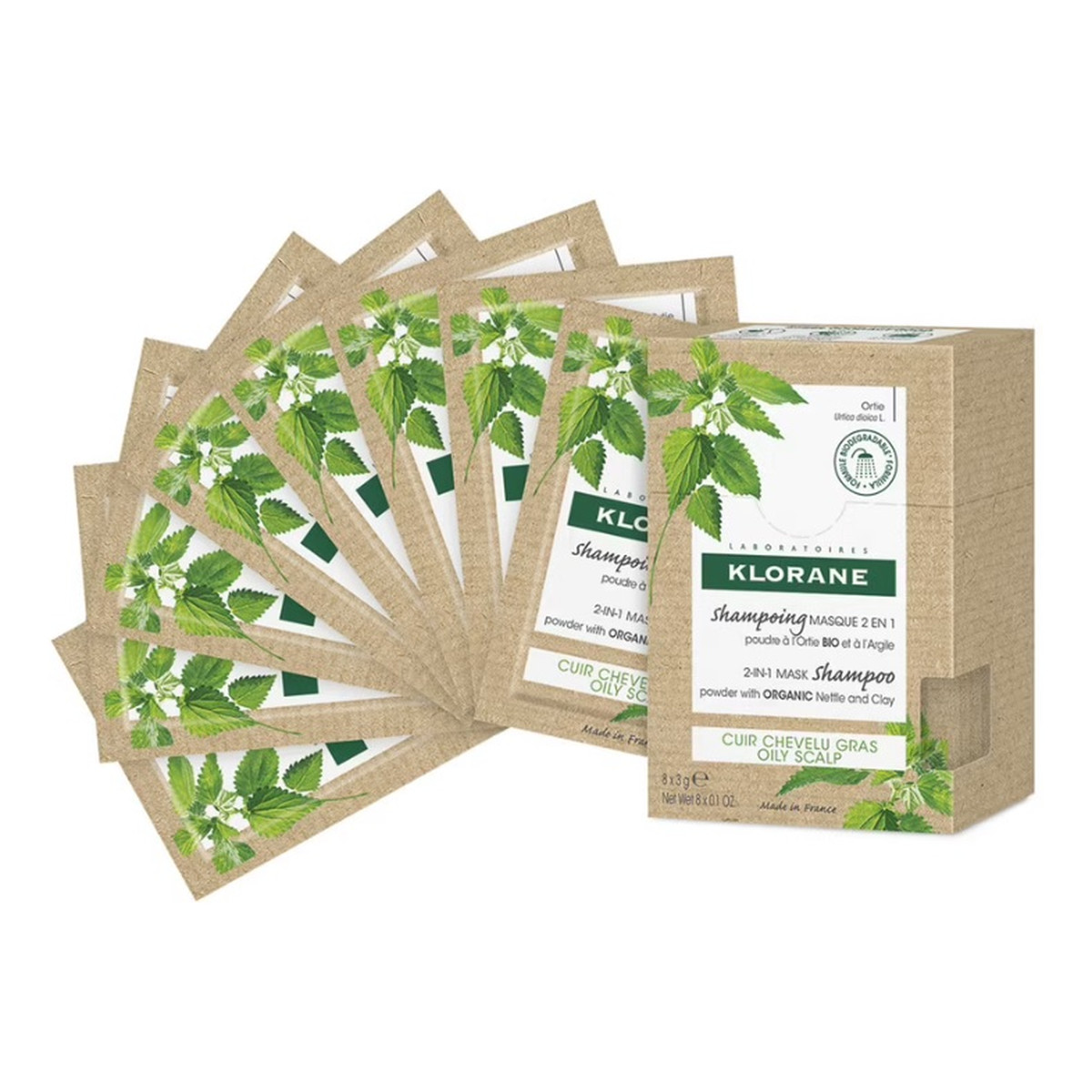 Klorane 2in1 mask shampoo myjąca maska do włosów w pudrze 8x3g