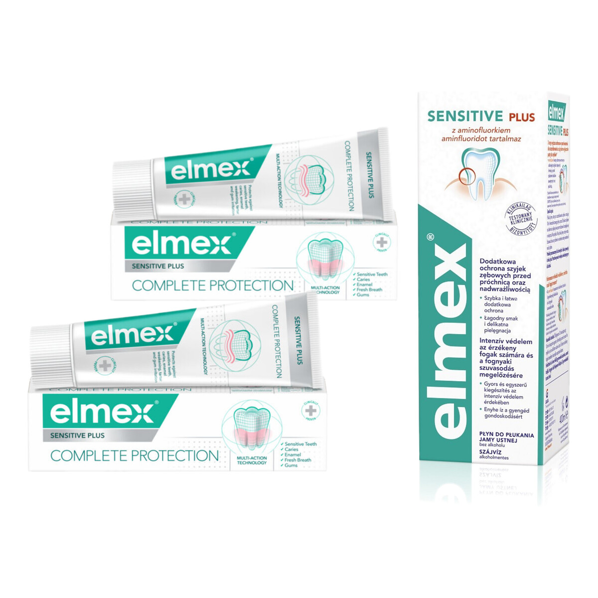 elmex Sensitive Pasta do zębów 2x75ml + Płyn do płukania jamy ustnej 400ml