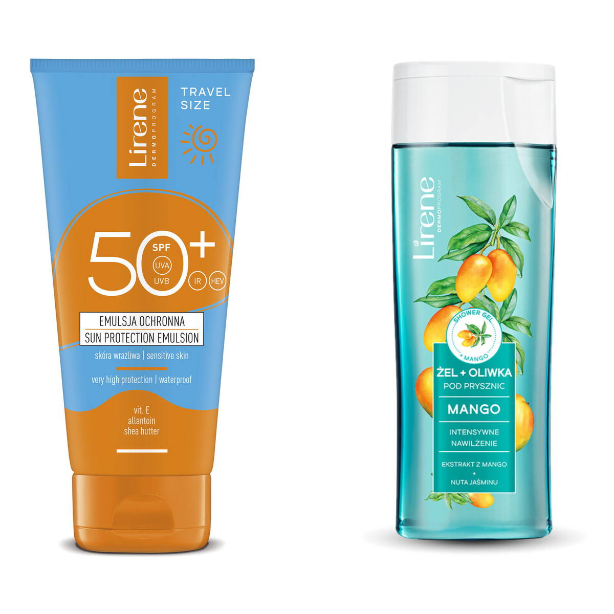 Lirene Sun Emulsja ochronna 90ml spf 50+ Żel pod prysznic Mango 250ml