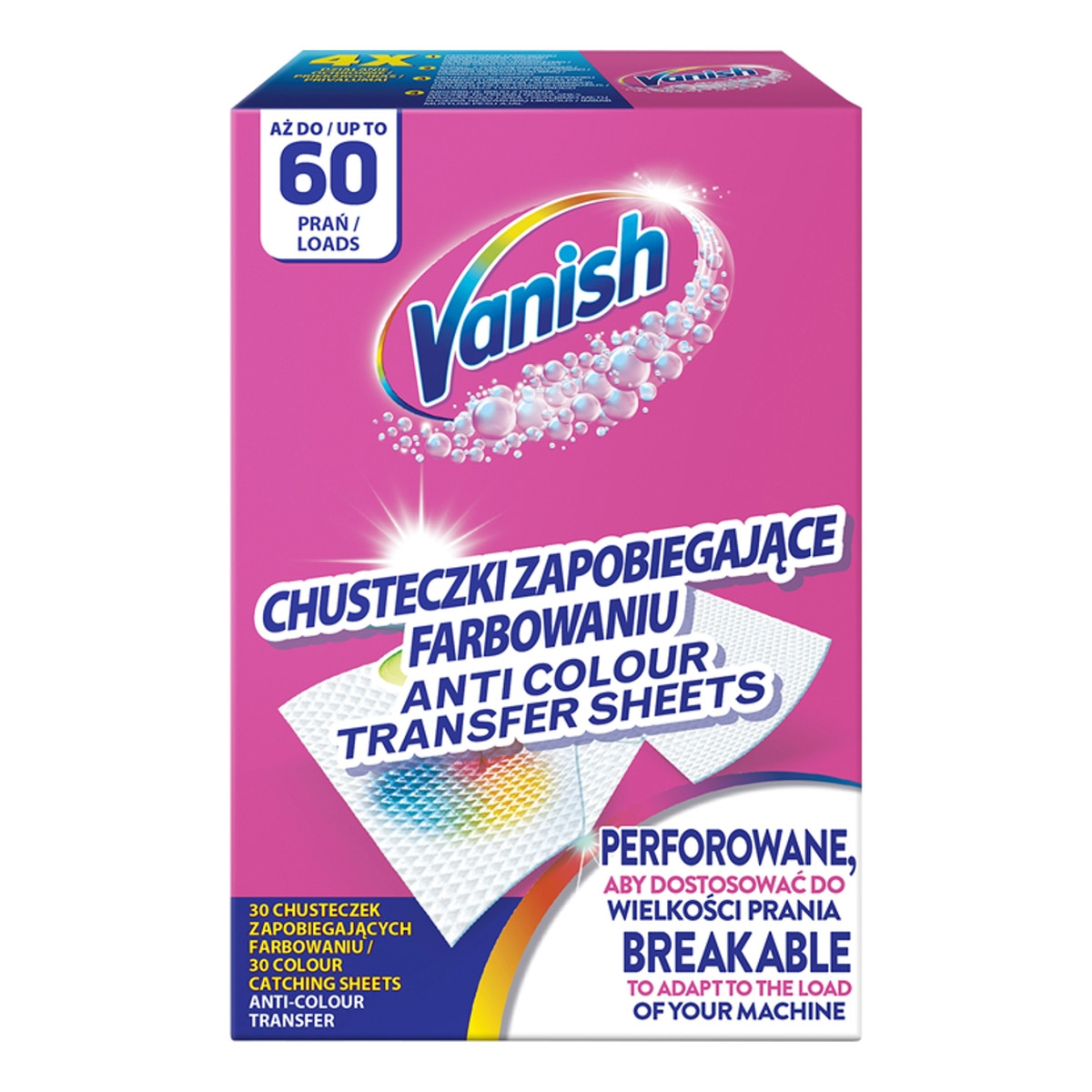 Vanish Color protect chusteczki zapobiegające farbowaniu ubrań 60 prań (30 sztuk)