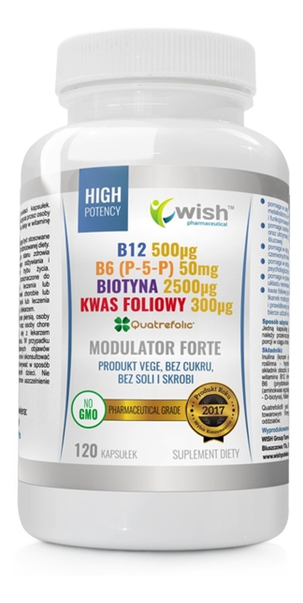 Modulator homocysteiny forte b12 + b6 (p-5-p) + biotyna + kwas foliowy suplement diety 120 kapsułek wegan