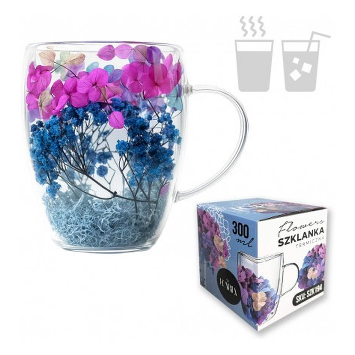 Ecarla Szklanka termiczna z kwiatami w środku (SZK194) 300ml