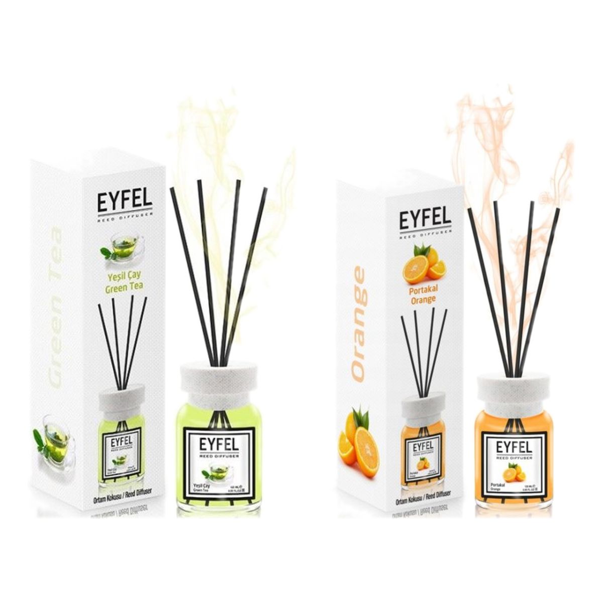 Eyfel Dyfuzor zapachowy z patyczkami - Zielona Herbata + Pomarańcza 2x120ml