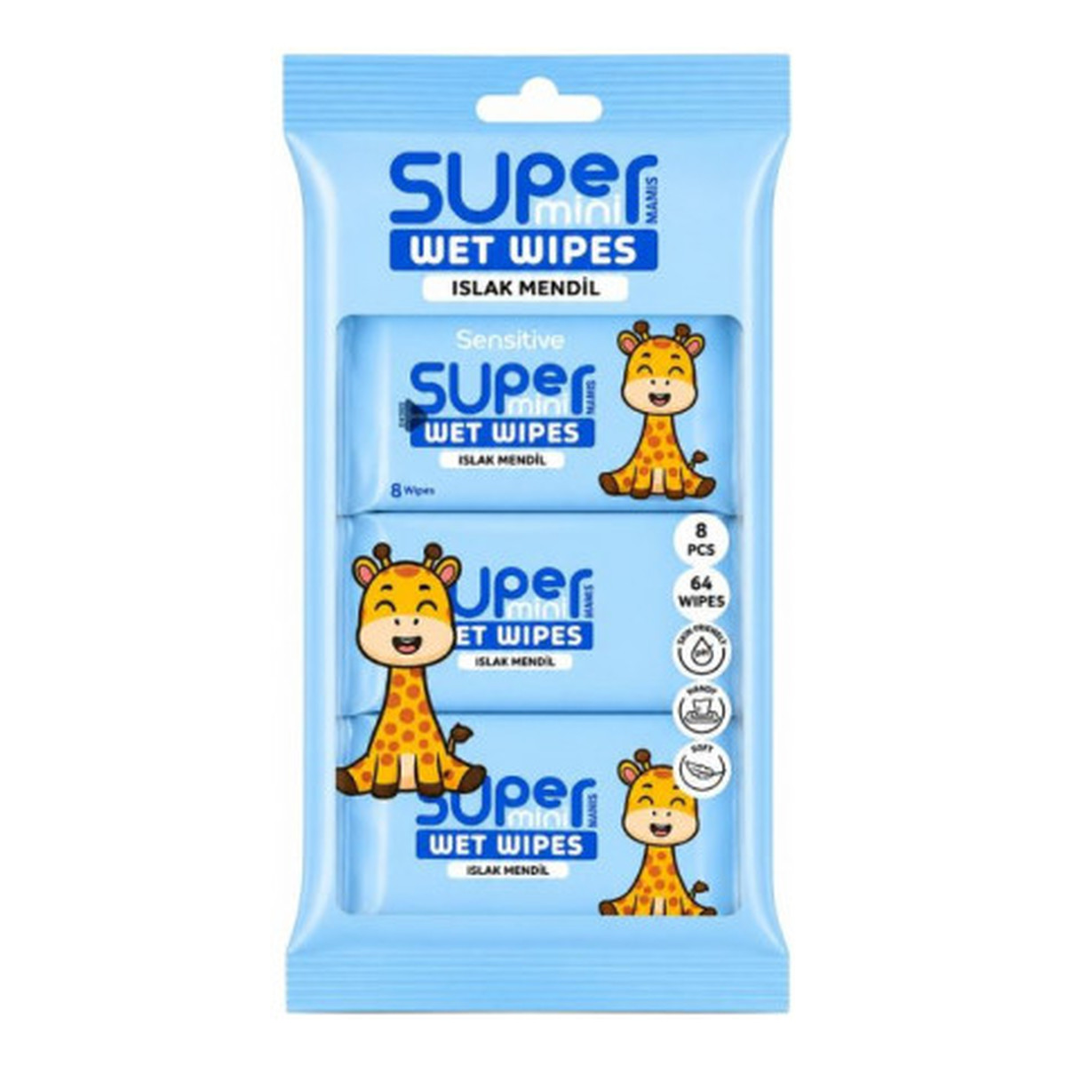 Super mini chusteczki nawilżane Żyrafa, 8x8 szt