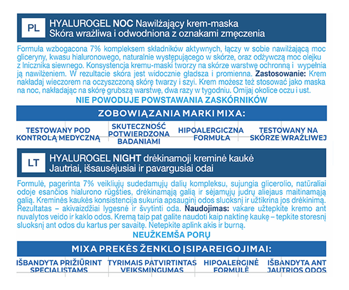 Hyalurogel Nocna Odbudowa nawilżający krem-maska na noc