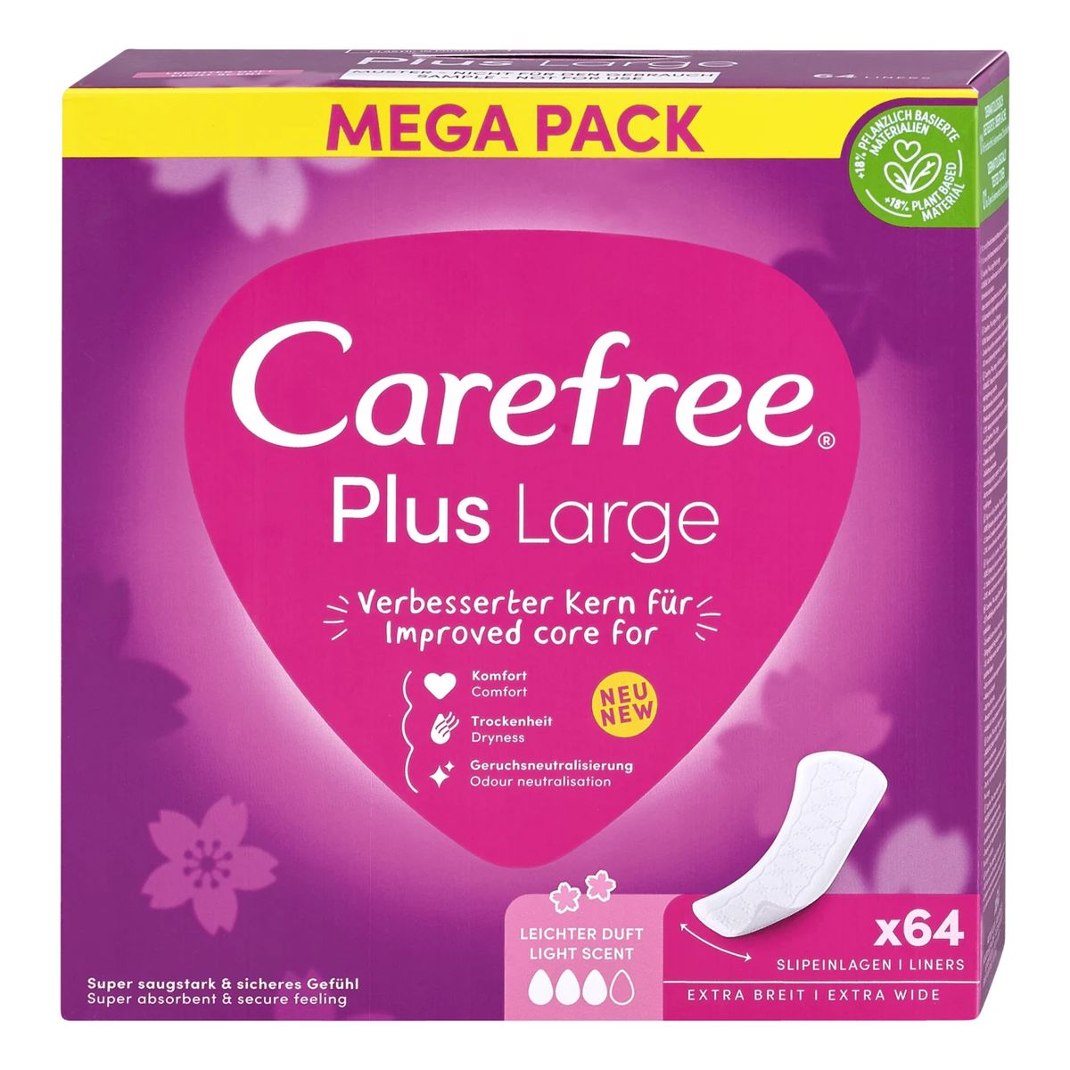 Carefree Plus large wkładki higieniczne light scent 64szt.