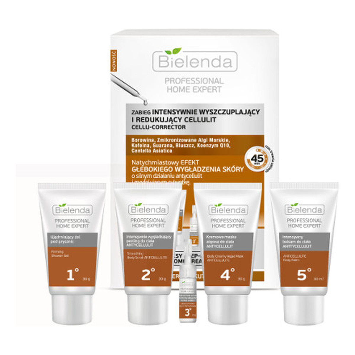 Bielenda Professional Home Expert Cellu-Corrector Zabieg Intensywnie Wyszczuplający i Redukujący Cellulit Zestaw 5 Etapów 127ml