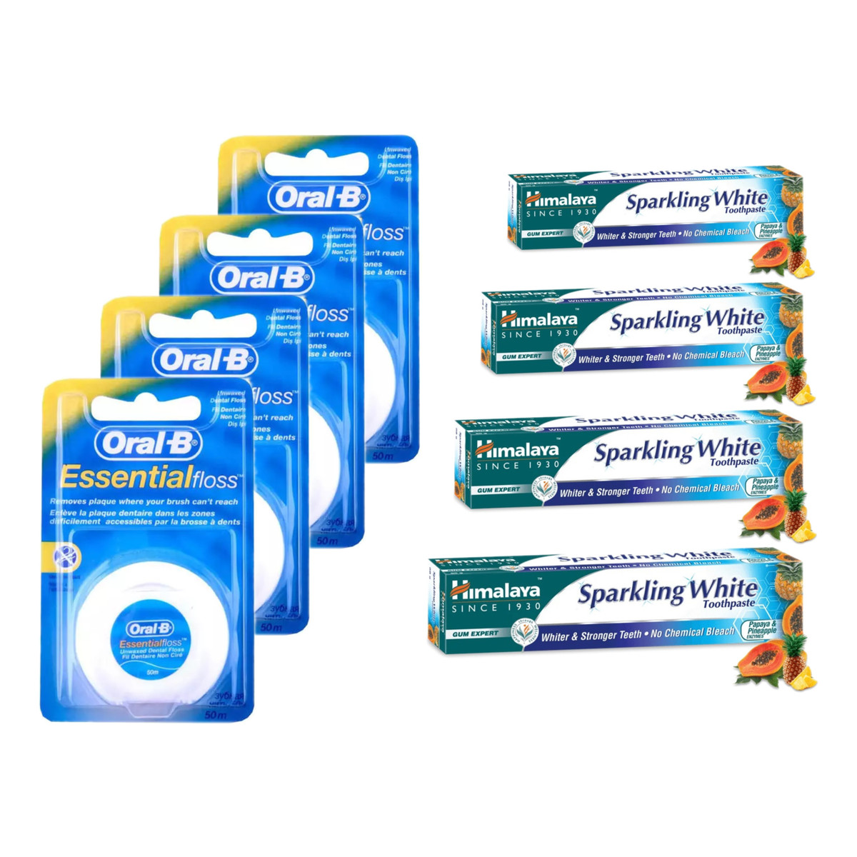 Himalaya Sparkly White Wybielająca Pasta Do Zębów Lśniąca Biel 4x75ml + Oral B Nić niewoskowana 4 szt.