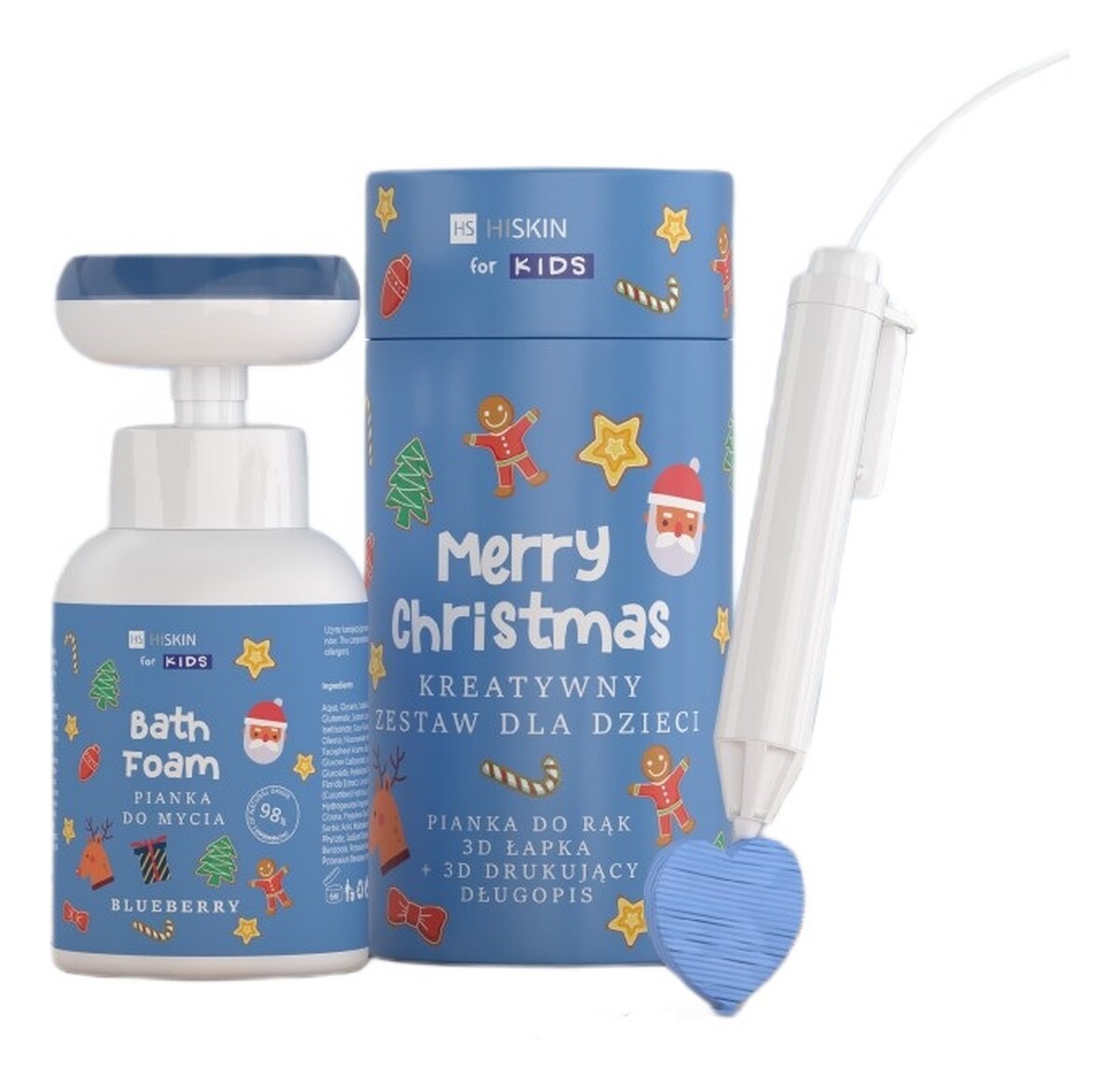 Zestaw dla dzieci niebieska pianka do mycia jagodowa 300ml + długopis 3d 1szt