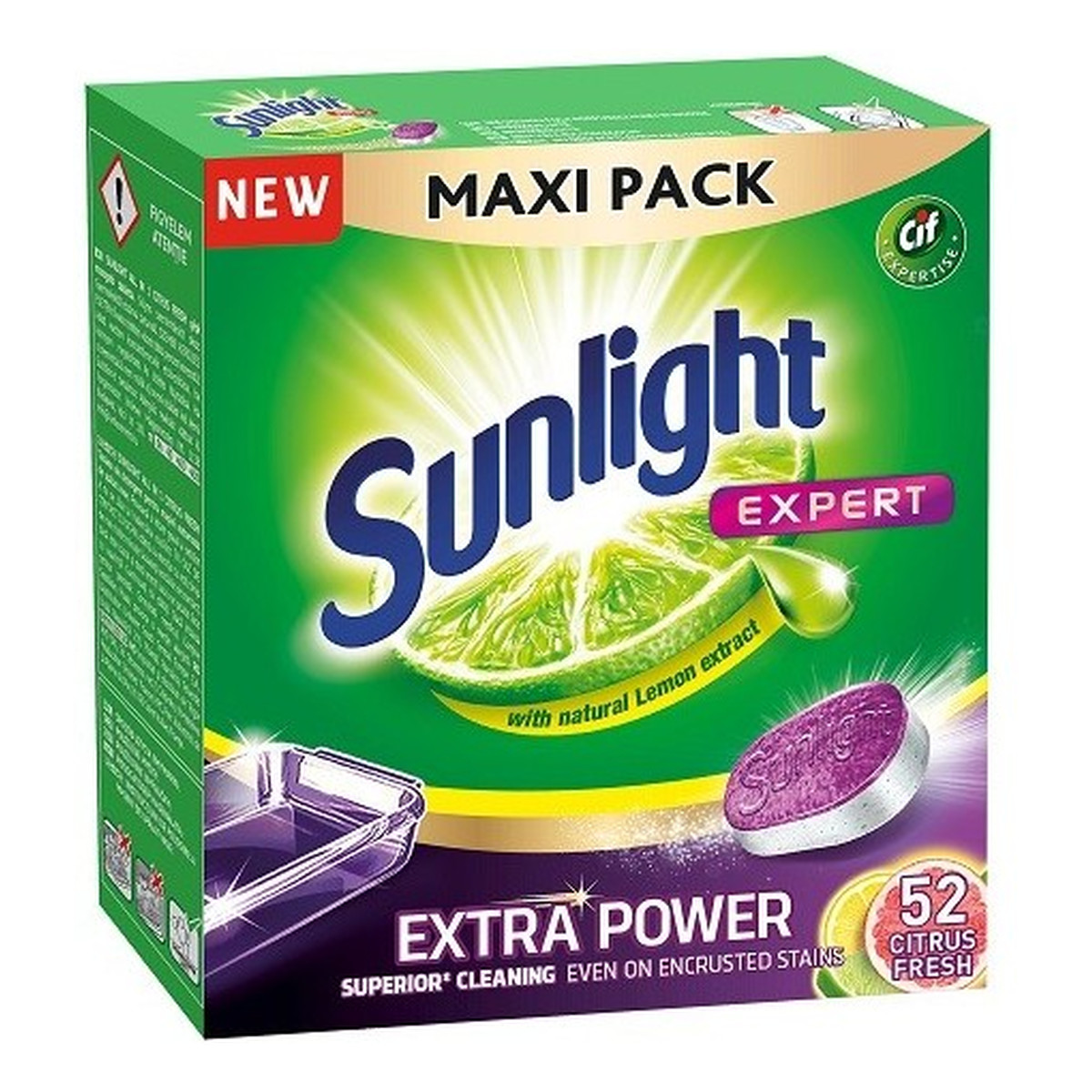 Sunlight Expert Extra Power tabletki do mycia naczyń w zmywarkach Citrus Fresh 52szt