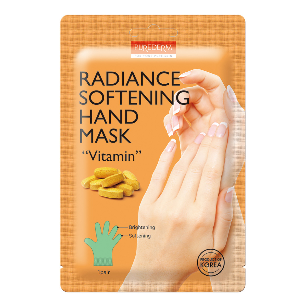 Purederm Radiance softening hand mask “vitamin” rozjaśniająco-zmiękczająca maseczka do dłoni z witaminami 1 para