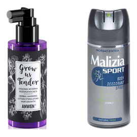 Grow me tender ziołowa wcierka na porost i wypadanie włosów 150ml + Malizia Sport Dezodorant unisex 150ml