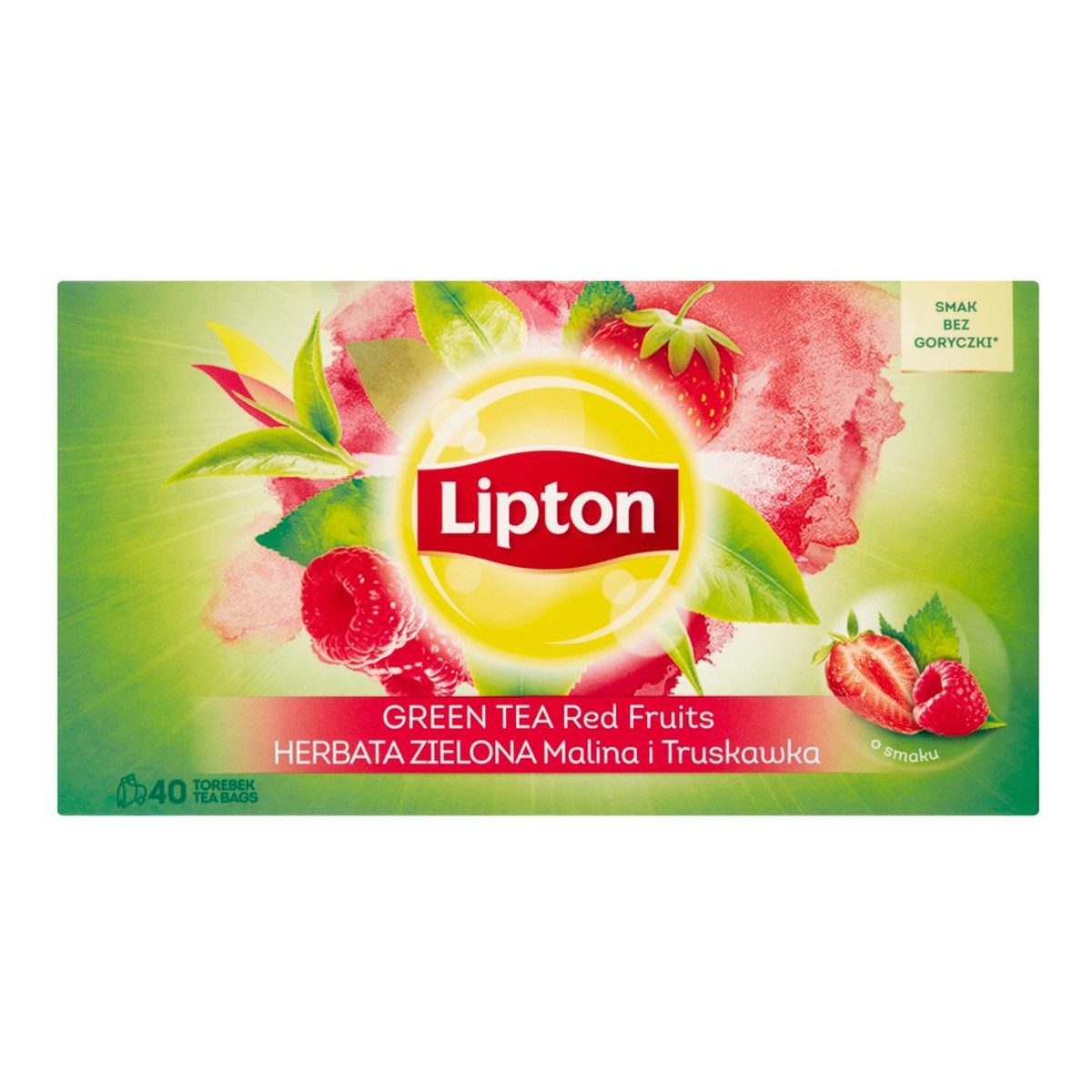 Lipton Green Tea Herbata zielona malina i truskawka 40 torebek 56g