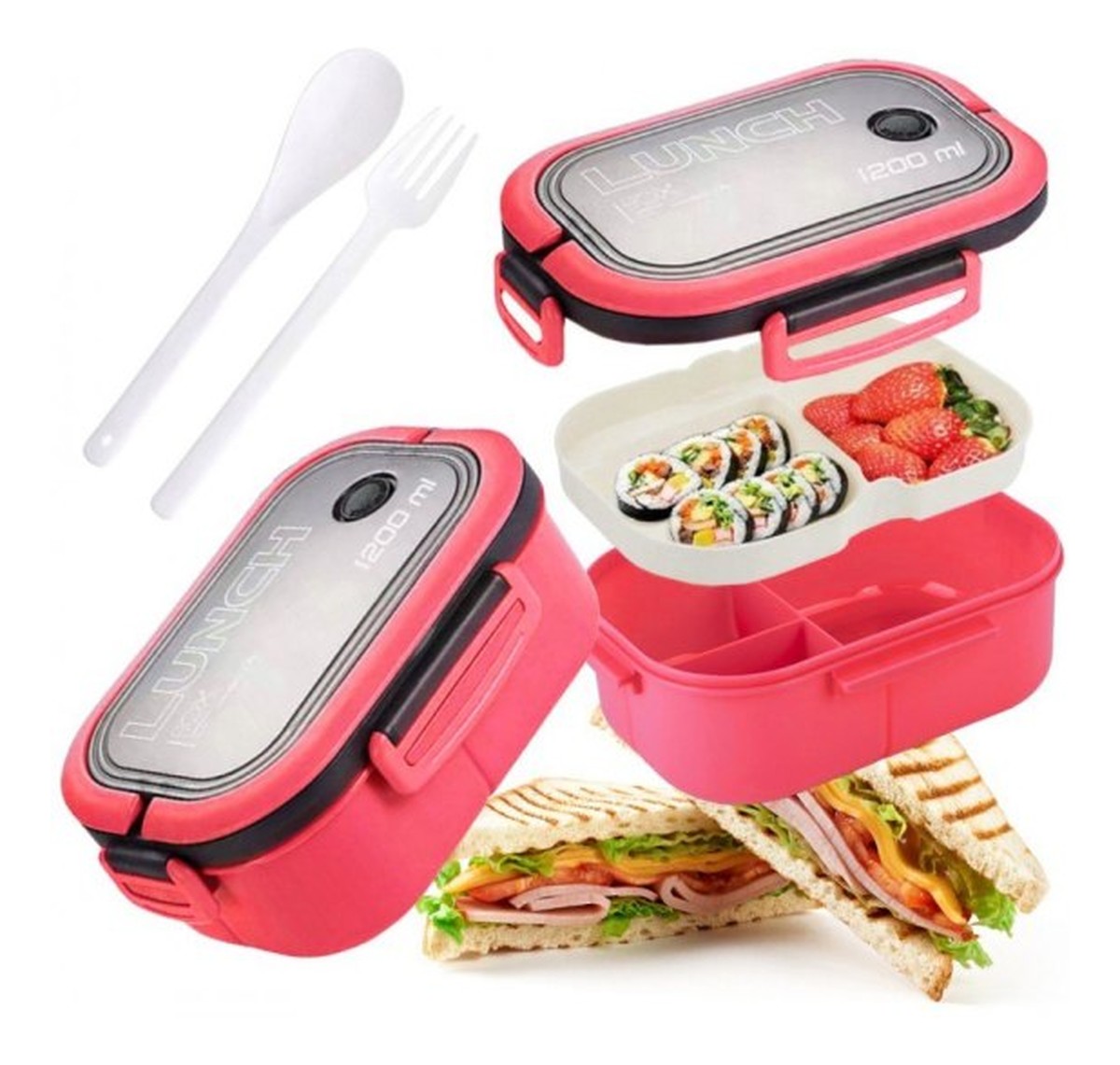 Lunch Box Śniadaniówka Ze Sztućcami Fuksja PJM44F