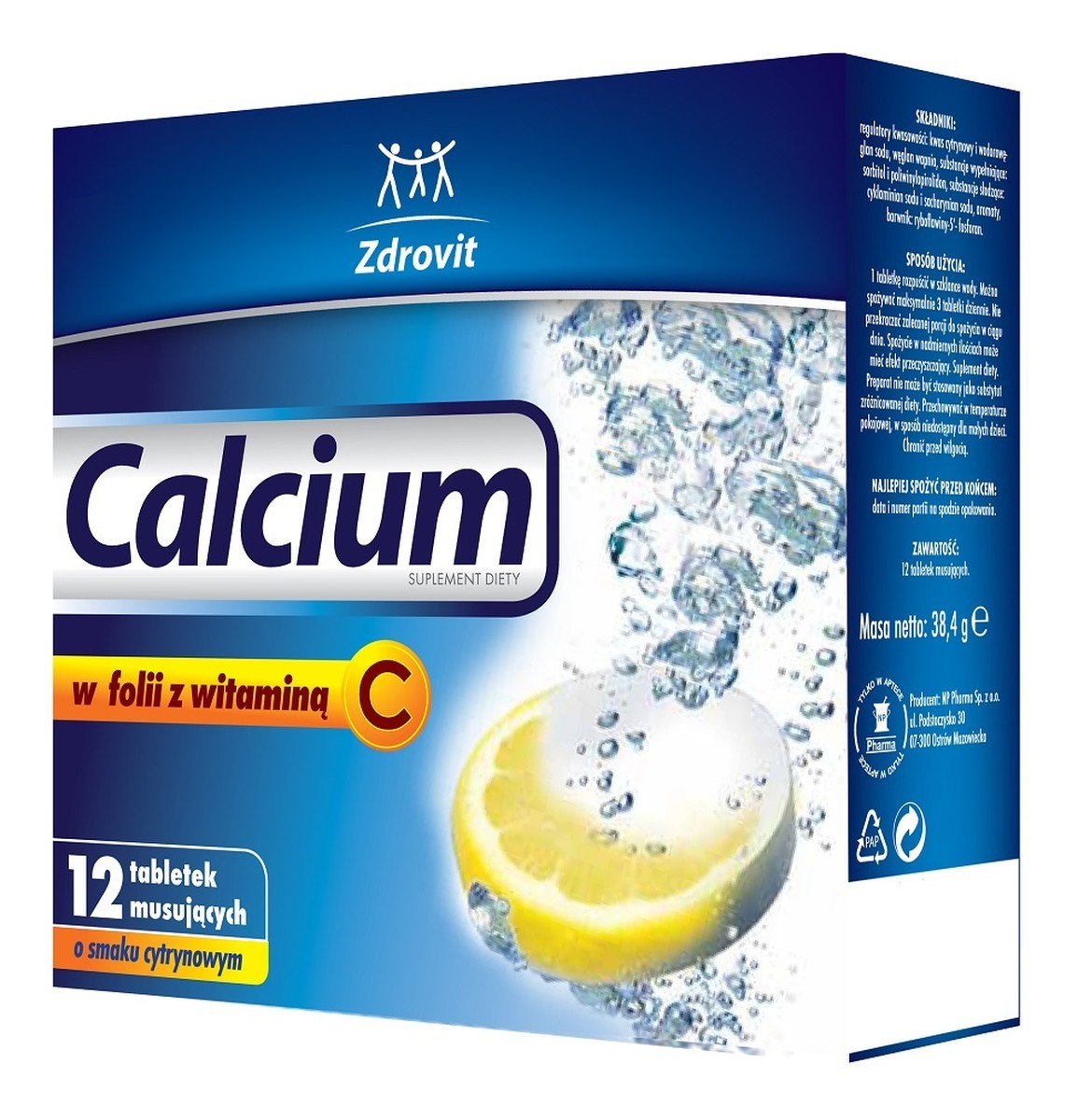 Calcium w folii z witaminą C suplement diety 12 tabletek musujących