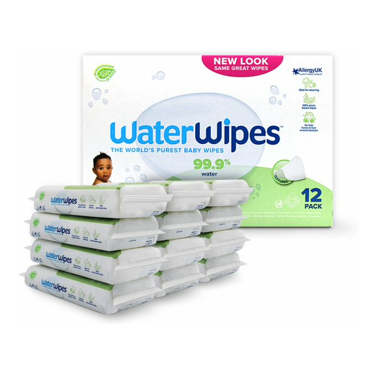 WaterWipes Chusteczki nawilżane dla dzieci Soapberr 99,9%wody i kropla ekstraktu owocowego+wyciągu z orzechów 60szt x12 (720szt)