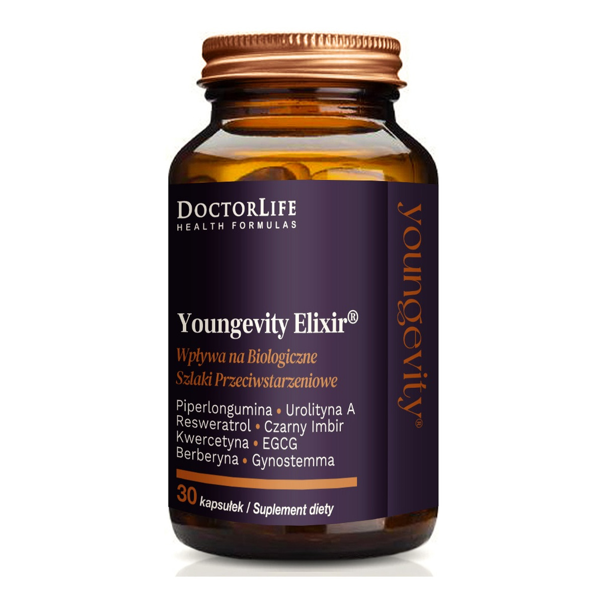 Doctor Life Youngevity elixir wpływa na biologiczne szlaki przeciwstarzeniowe suplement diety 30 kapsułek
