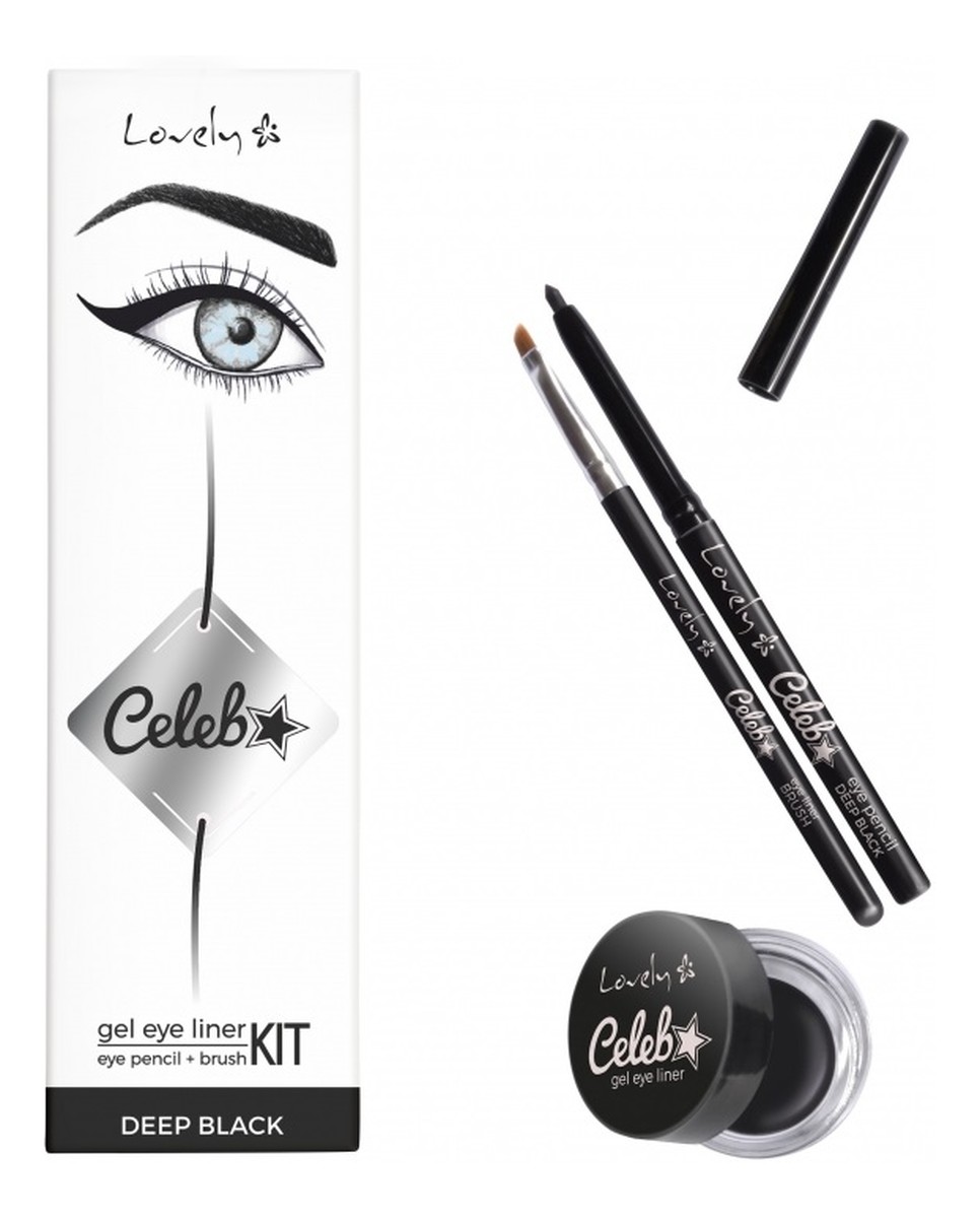 zestaw Gel Eye Liner żelowy eyeliner Black + kredka do oczu Black + pędzelek