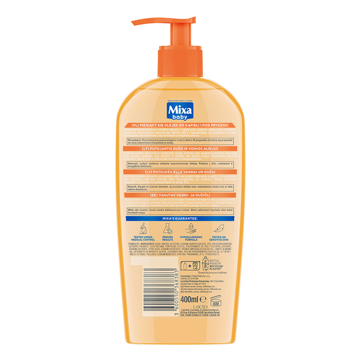 Mixa Baby Delikatny Płyn Do Kąpieli i Mycia z Olejkiem 2x400ml