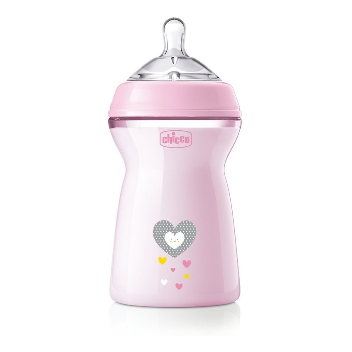 Chicco NaturalFeeling butelka plastikowa ze smoczkiem silikonowym przepływ szybki 6m+ Różowa 330ml