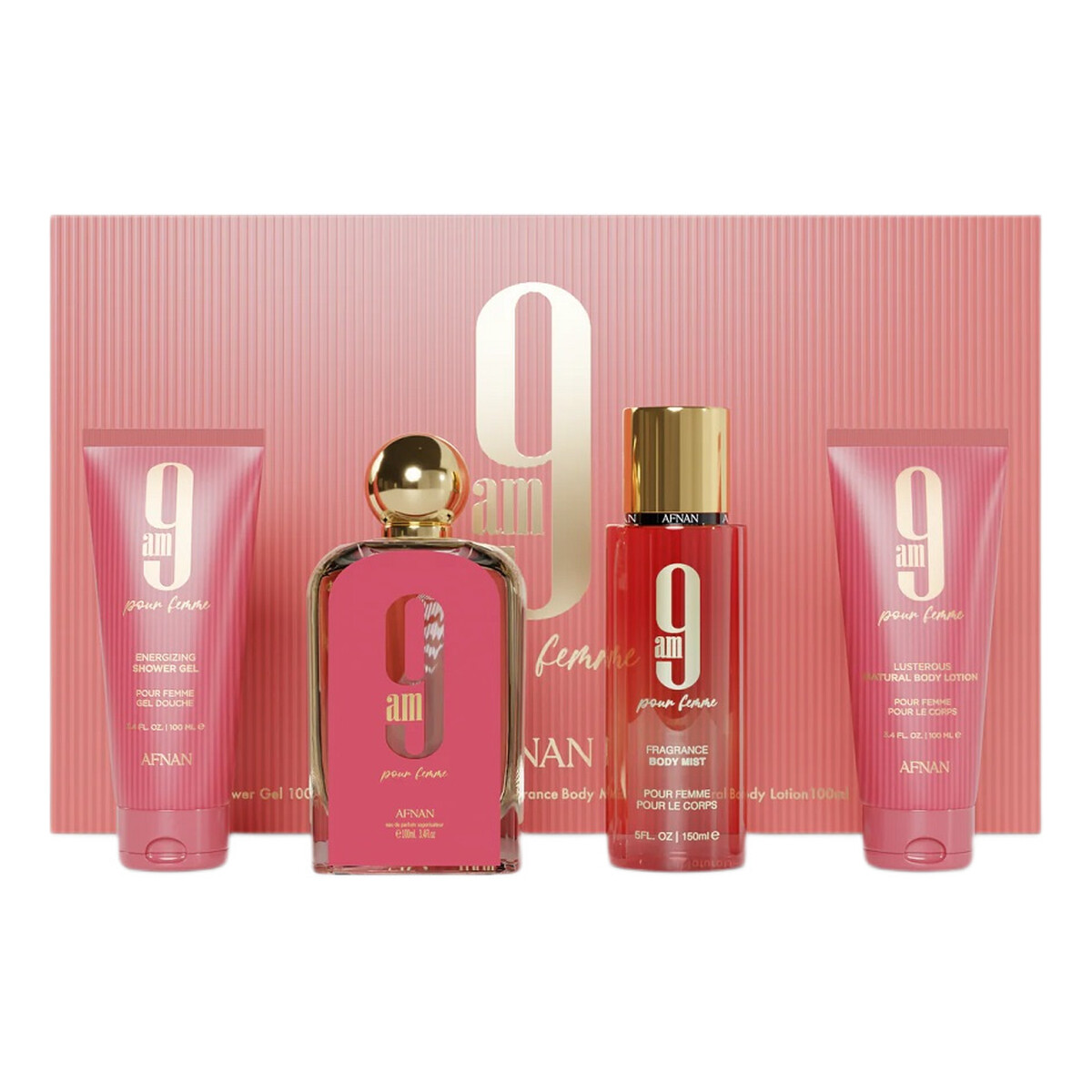 Afnan 9am Pour Femme Zestaw woda perfumowana spray 100ml + mgiełka do ciała 150ml + balsam do ciała 100ml + żel pod prysznic 100ml