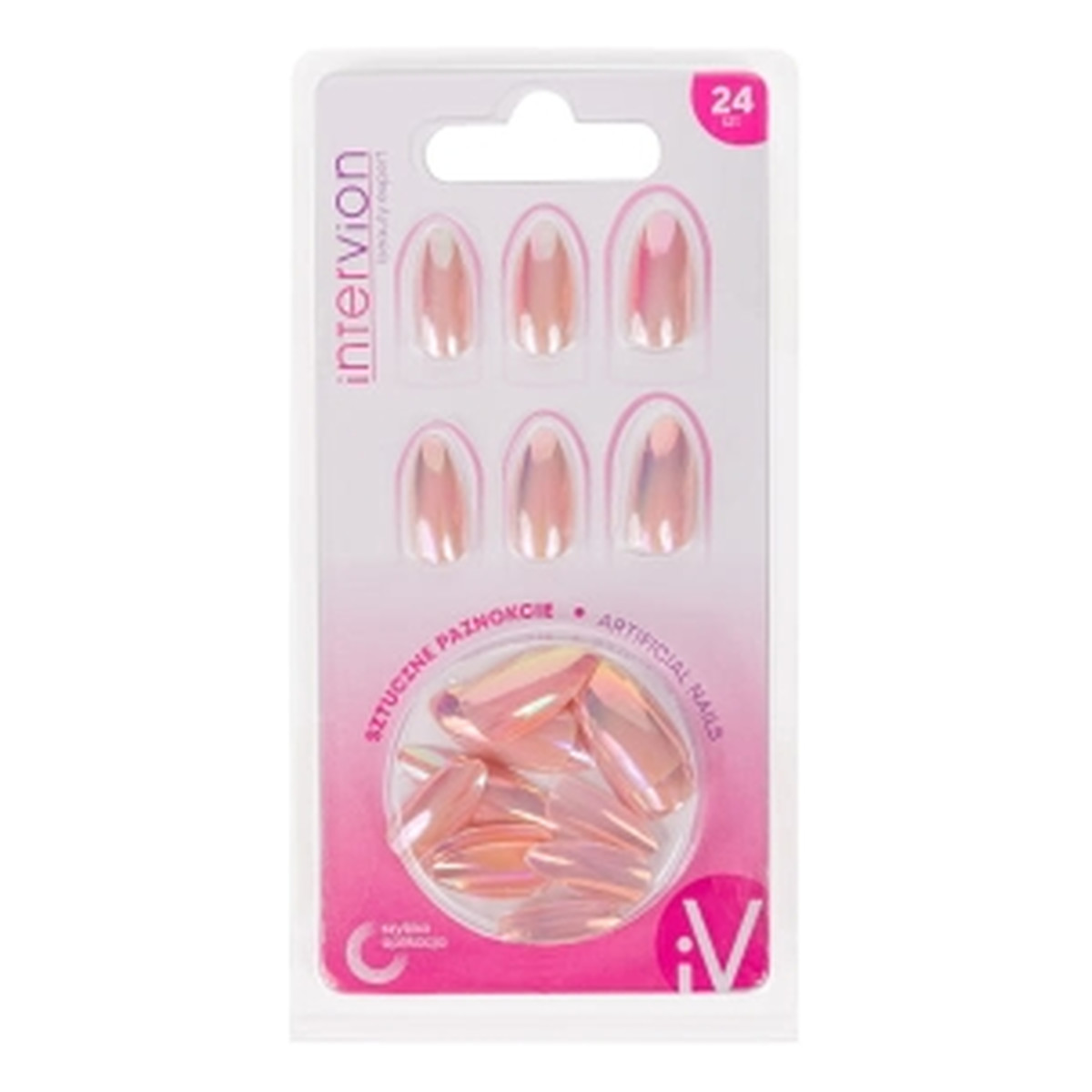 Inter-vion Sztuczne paznokcie Stiletto Light Pink Holo 498630